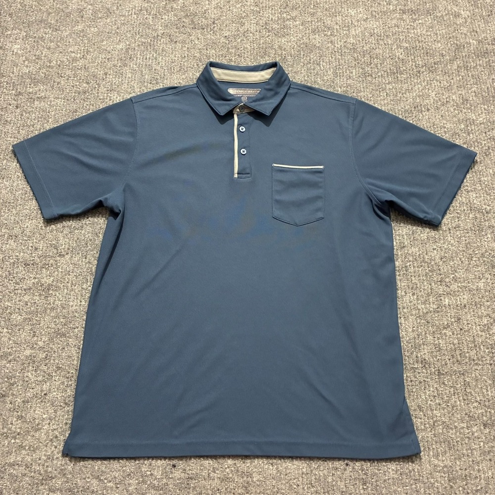 Pebble Beach Dry-Luxe Performance Mens Polo Shirt Size Large Blue Short Sleeve